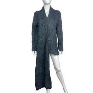 Sarah Pacini Women O/S Blue Wool Mohair Knit Asymmetrical Artsy Open Sweater EUC